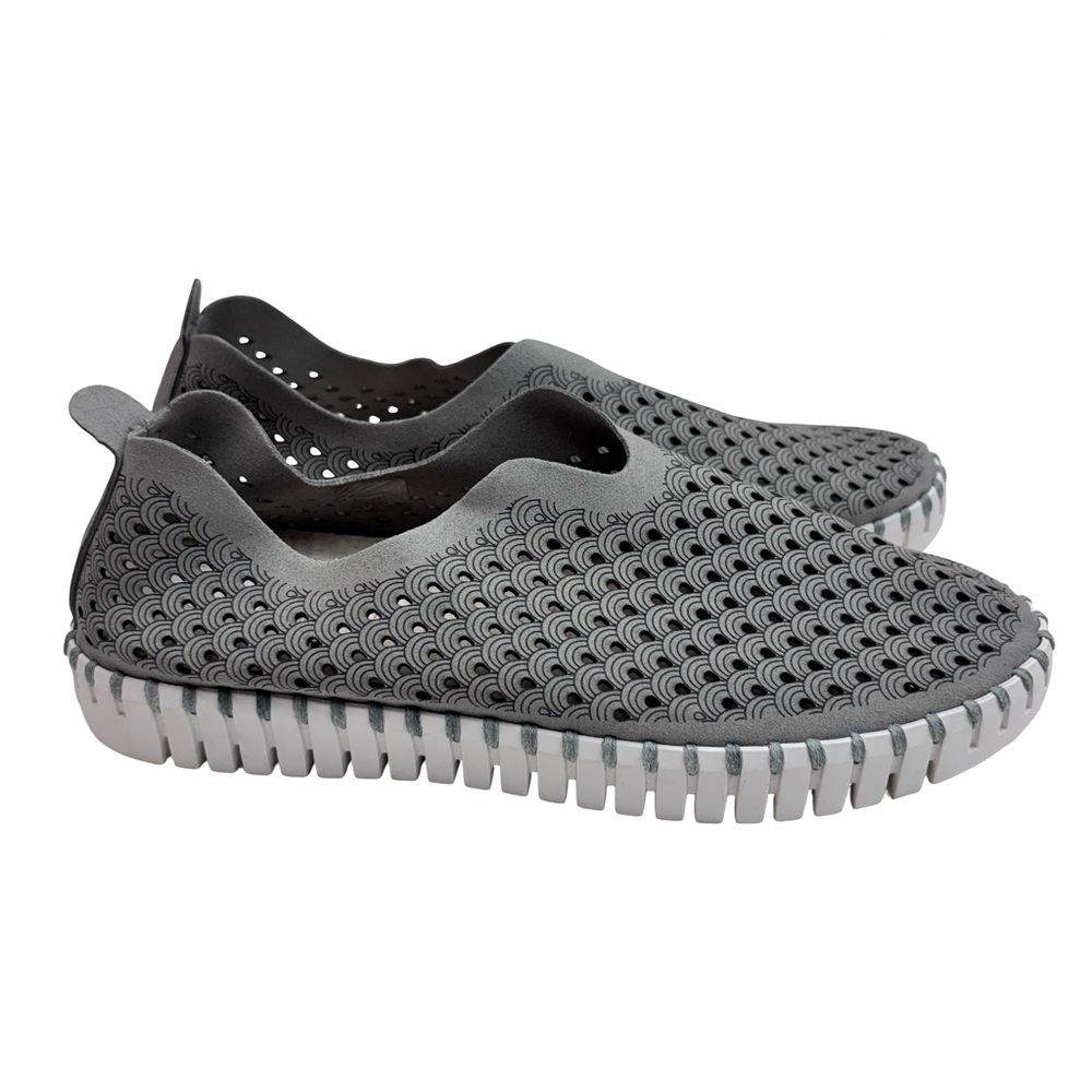 Ilse Jacobsen Slip On Shoes Women Tulip Gray Flat Perforated Nubuck Leather 39